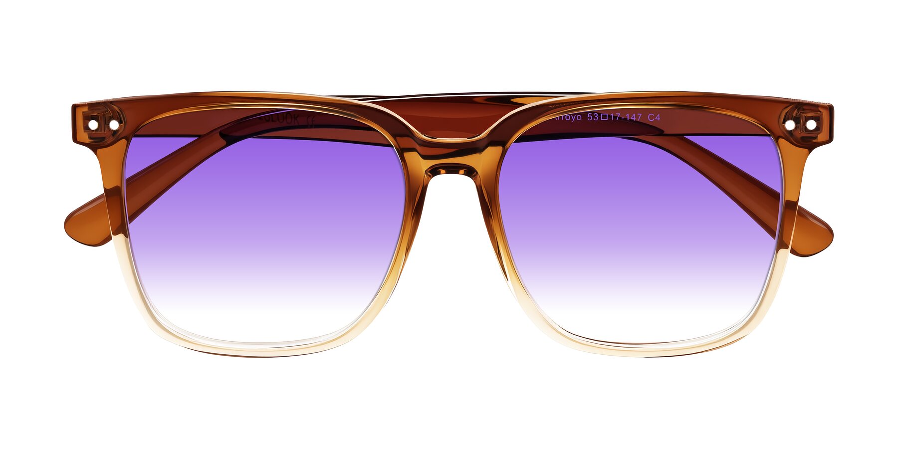 Folded Front of Arroyo in Gradient Caramel with Purple Gradient Lenses