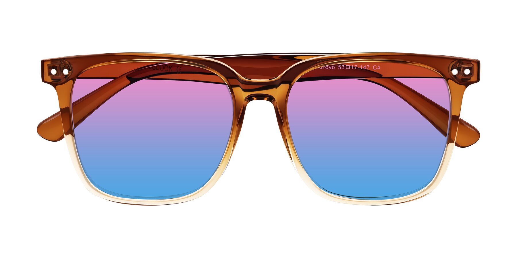 Folded Front of Arroyo in Gradient Caramel with Pink / Blue Gradient Lenses