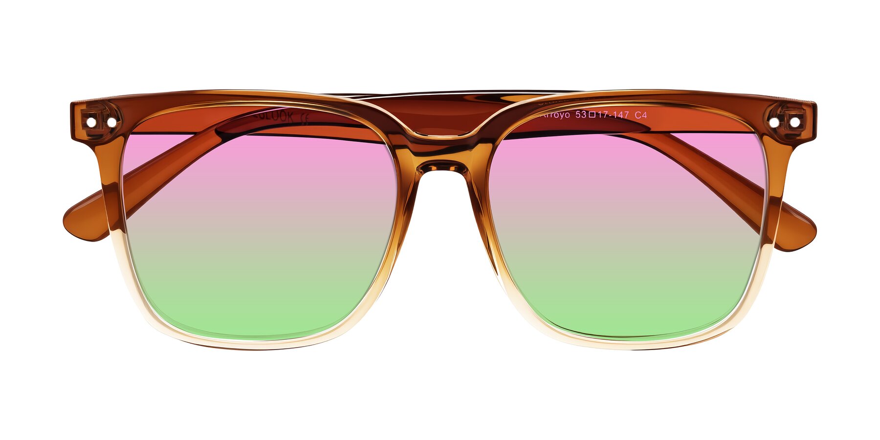 Folded Front of Arroyo in Gradient Caramel with Pink / Green Gradient Lenses