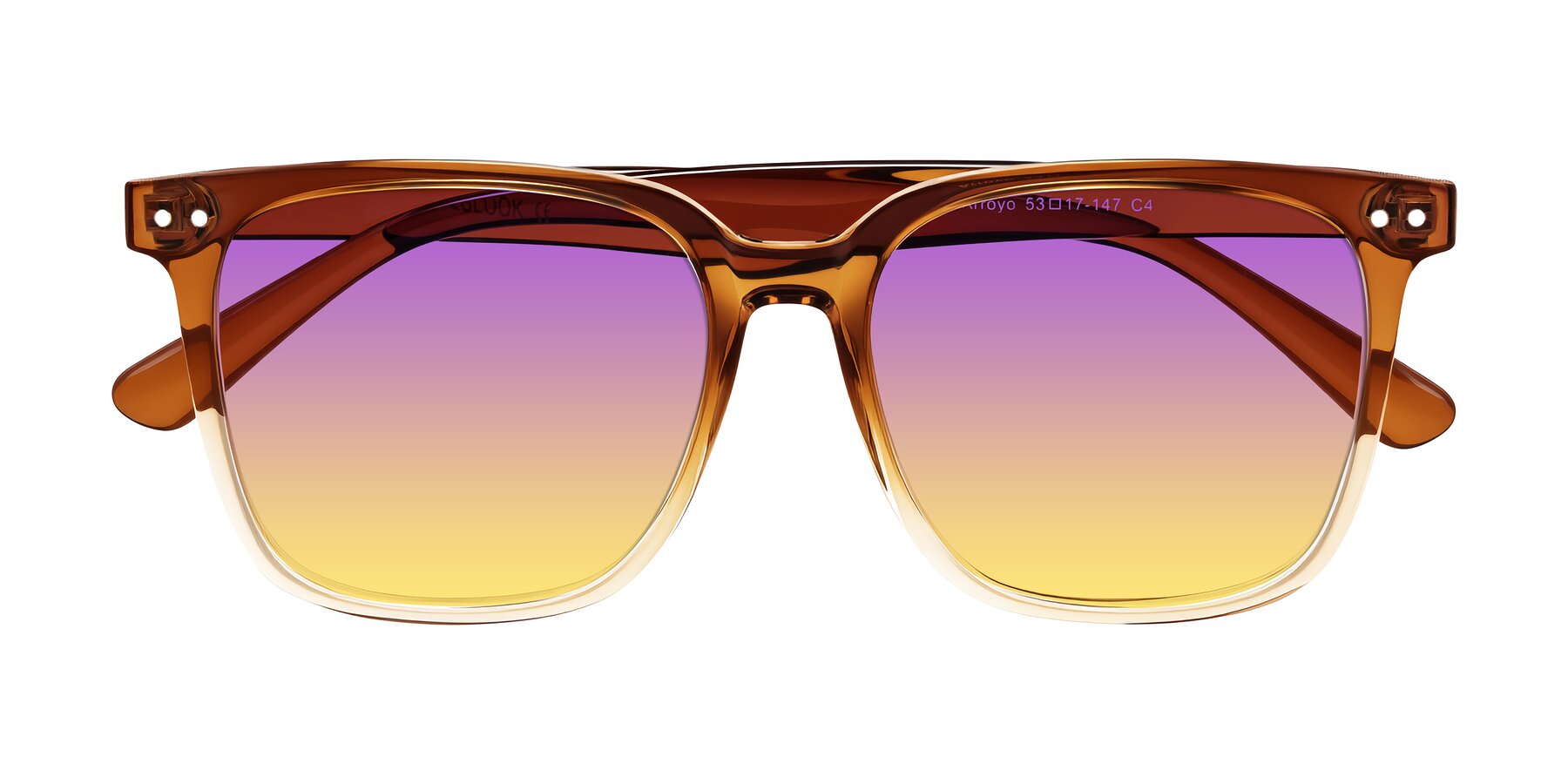 Folded Front of Arroyo in Gradient Caramel with Purple / Yellow Gradient Lenses