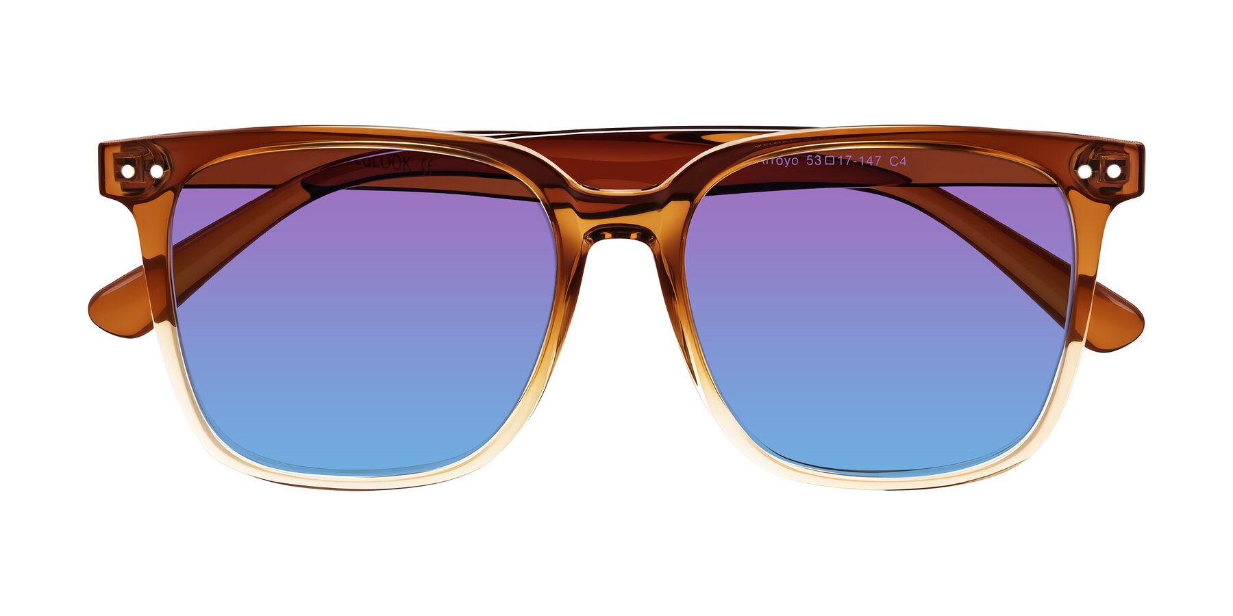 Folded Front of Arroyo in Gradient Caramel with Purple / Blue Gradient Lenses
