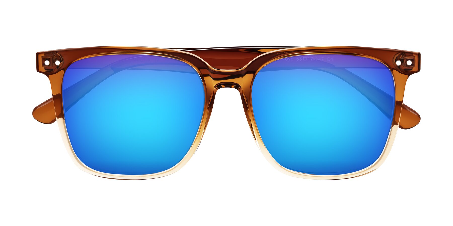 Folded Front of Arroyo in Gradient Caramel with Blue Mirrored Lenses