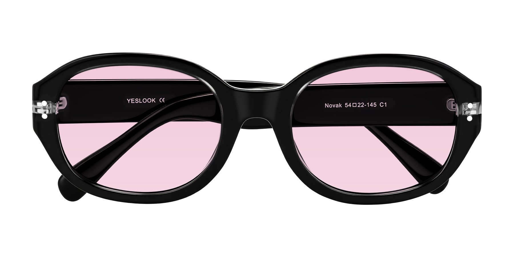 Folded Front of Novak in Black with Light Pink Tinted Lenses