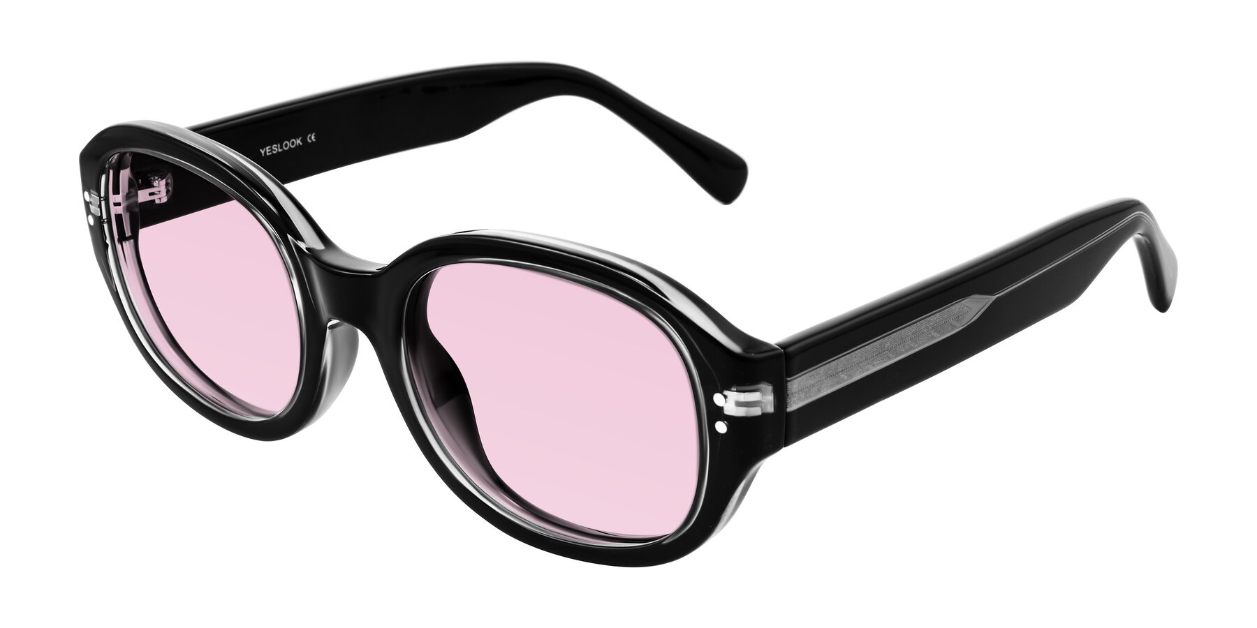 Angle of Novak in Black with Light Pink Tinted Lenses