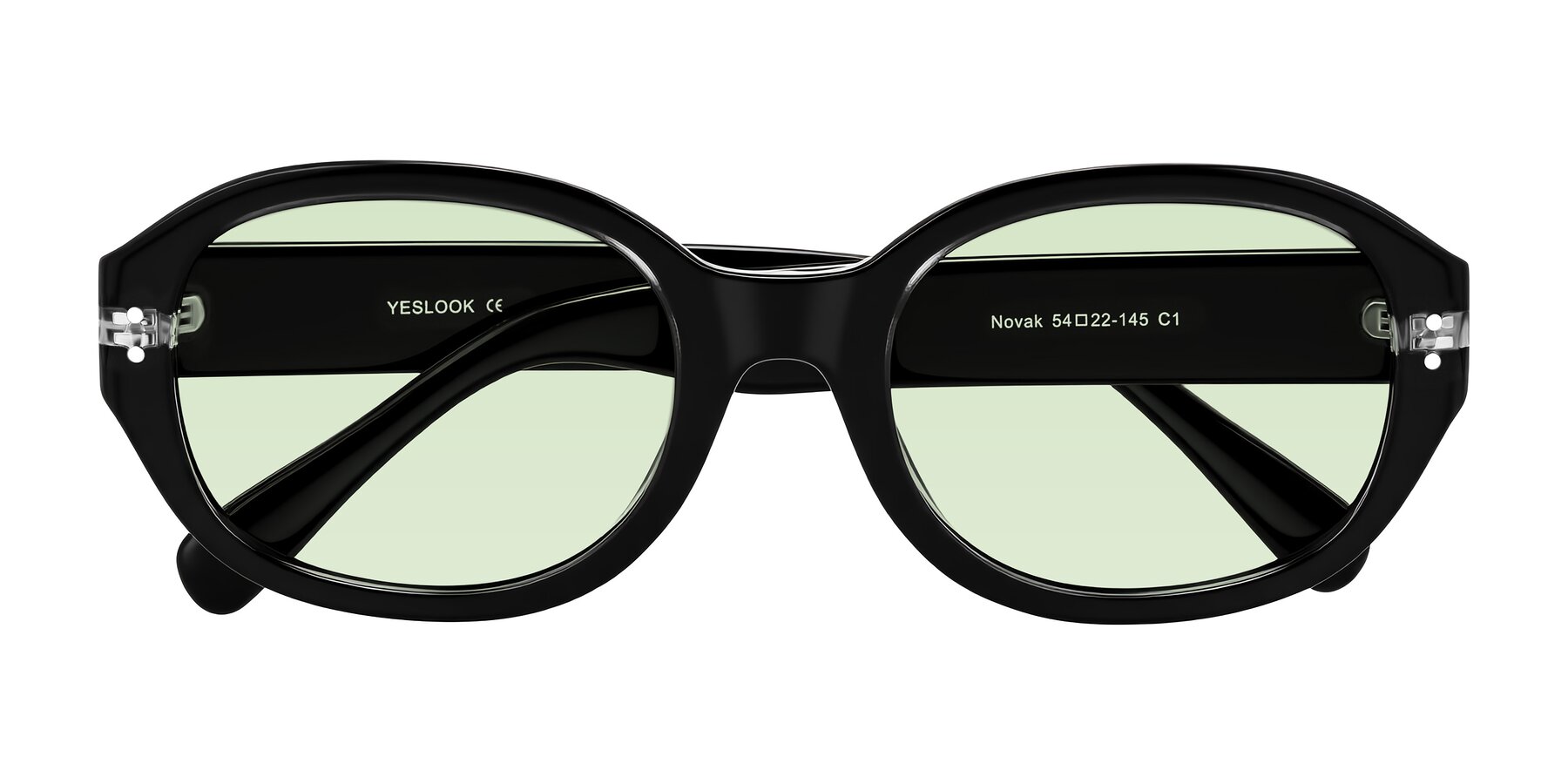 Folded Front of Novak in Black with Light Green Tinted Lenses