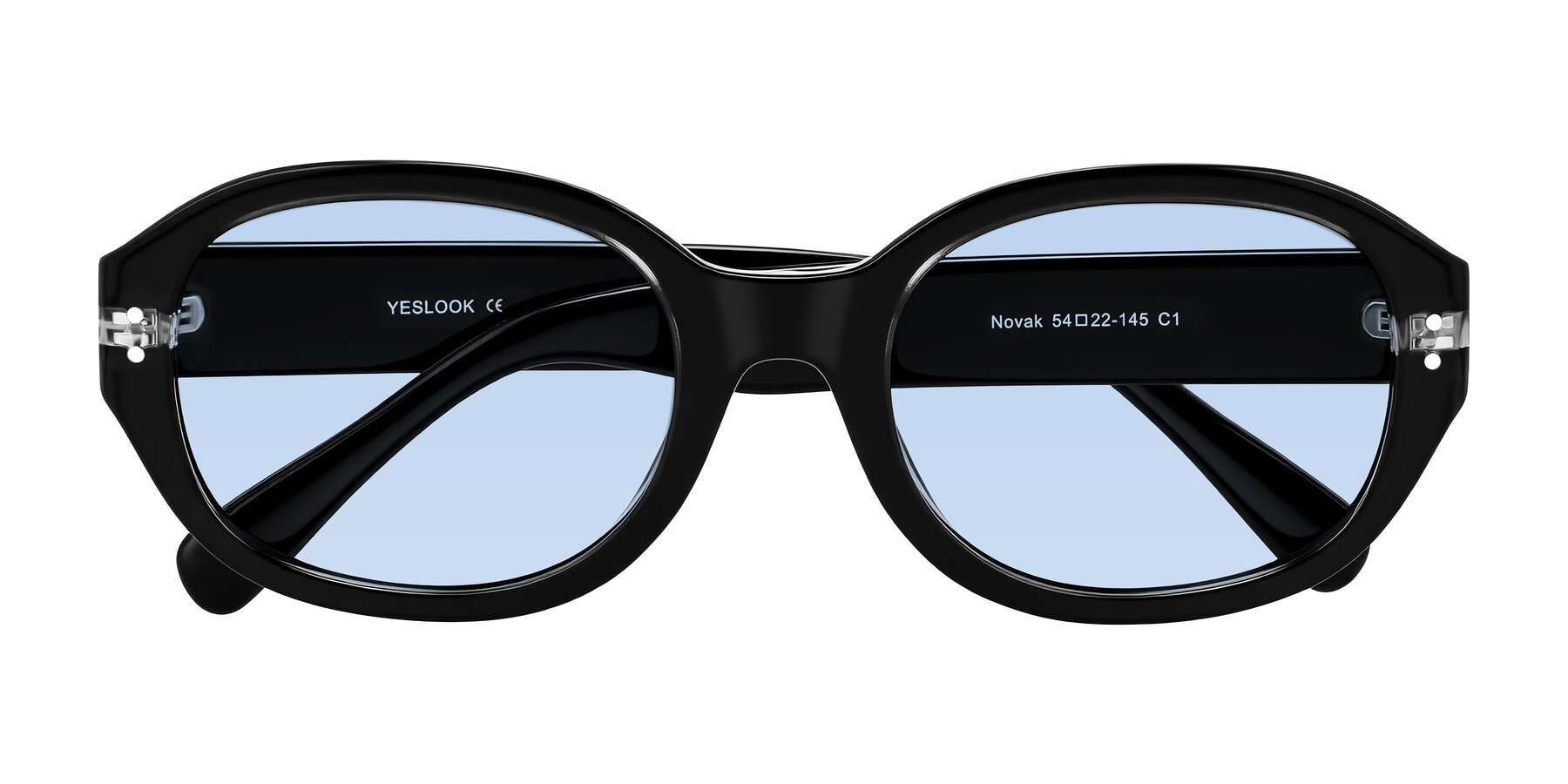 Folded Front of Novak in Black with Light Blue Tinted Lenses