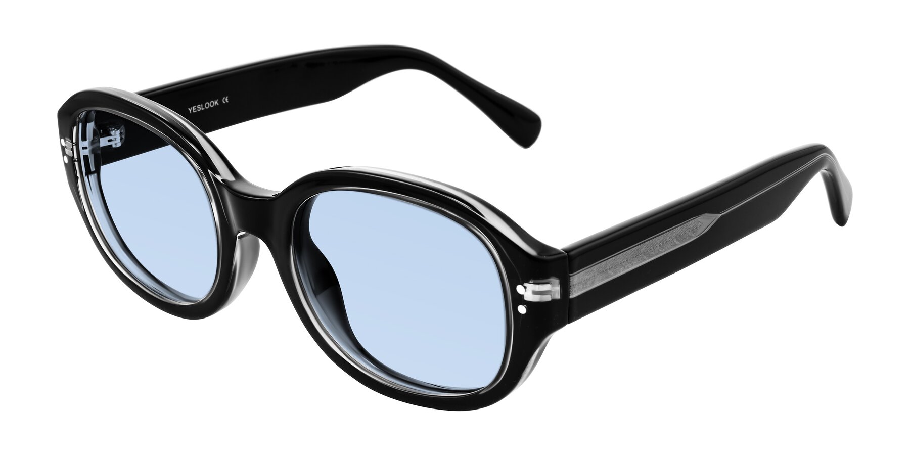Angle of Novak in Black with Light Blue Tinted Lenses