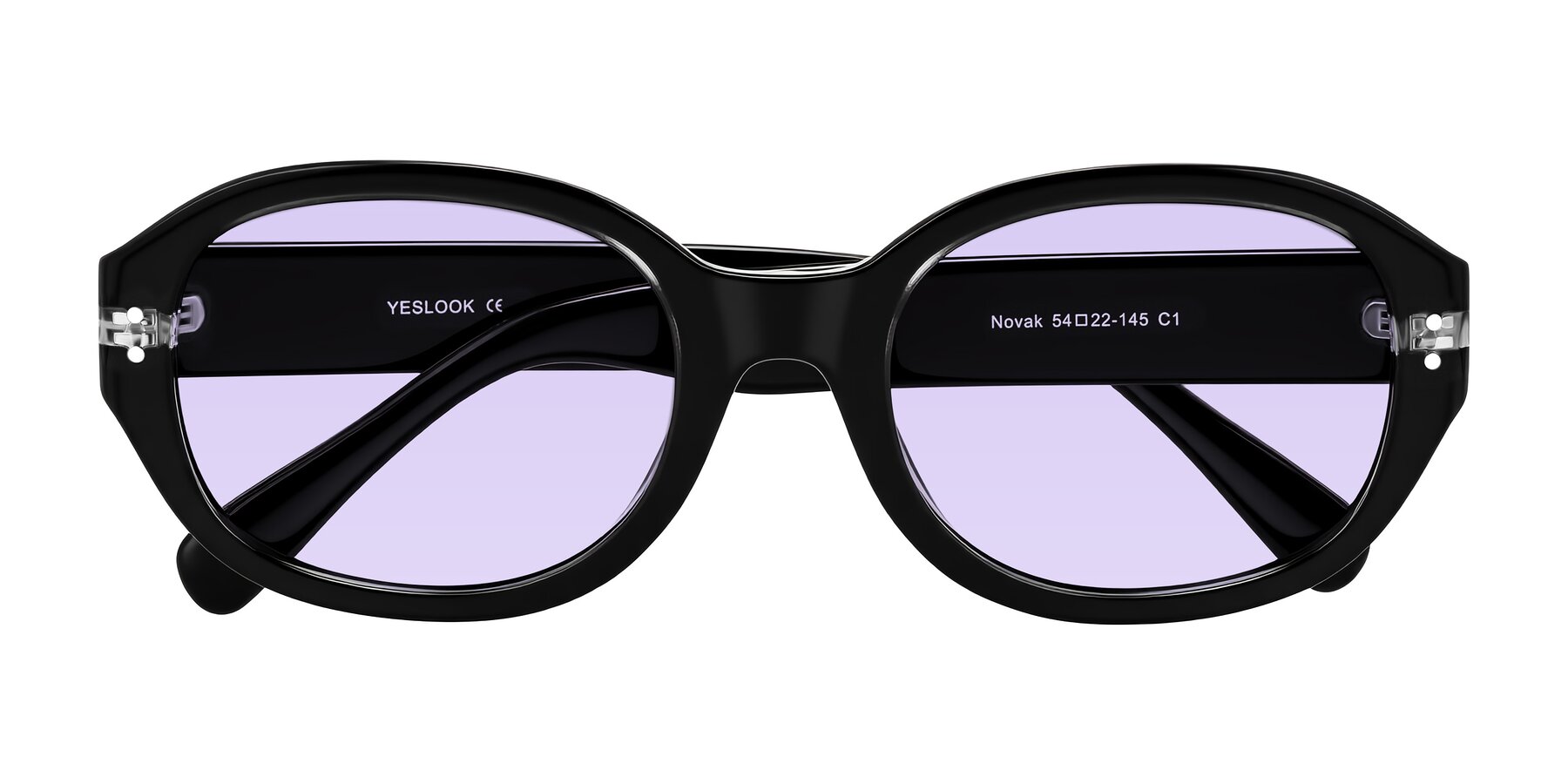Folded Front of Novak in Black with Light Purple Tinted Lenses