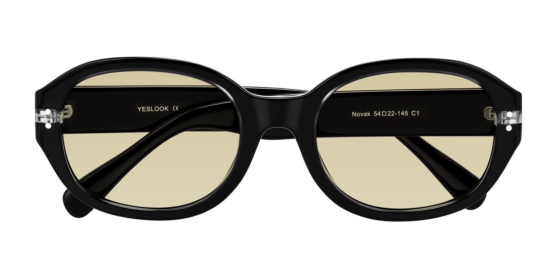 Folded Front of Novak in Black with Light Champagne Tinted Lenses