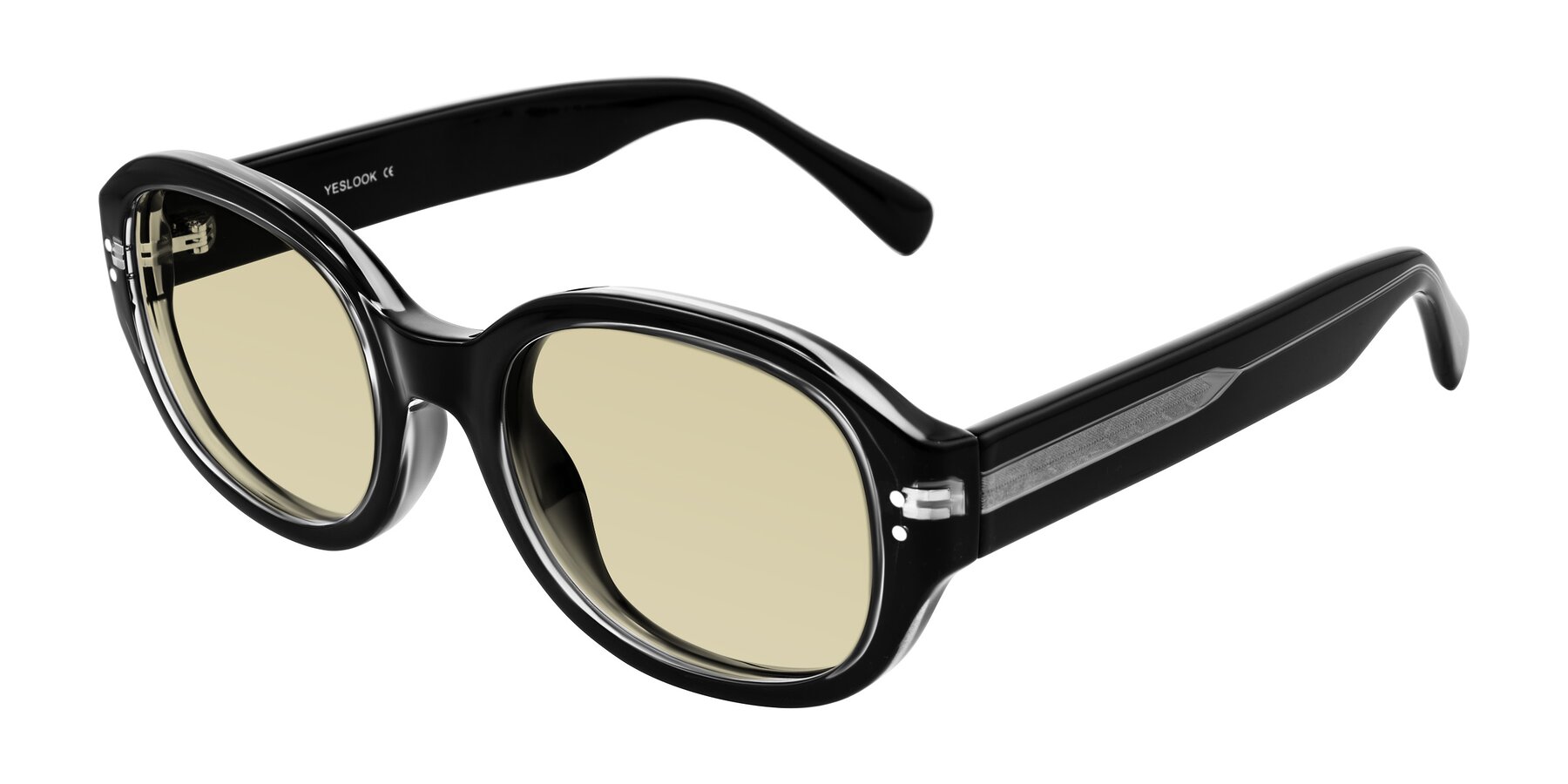 Angle of Novak in Black with Light Champagne Tinted Lenses