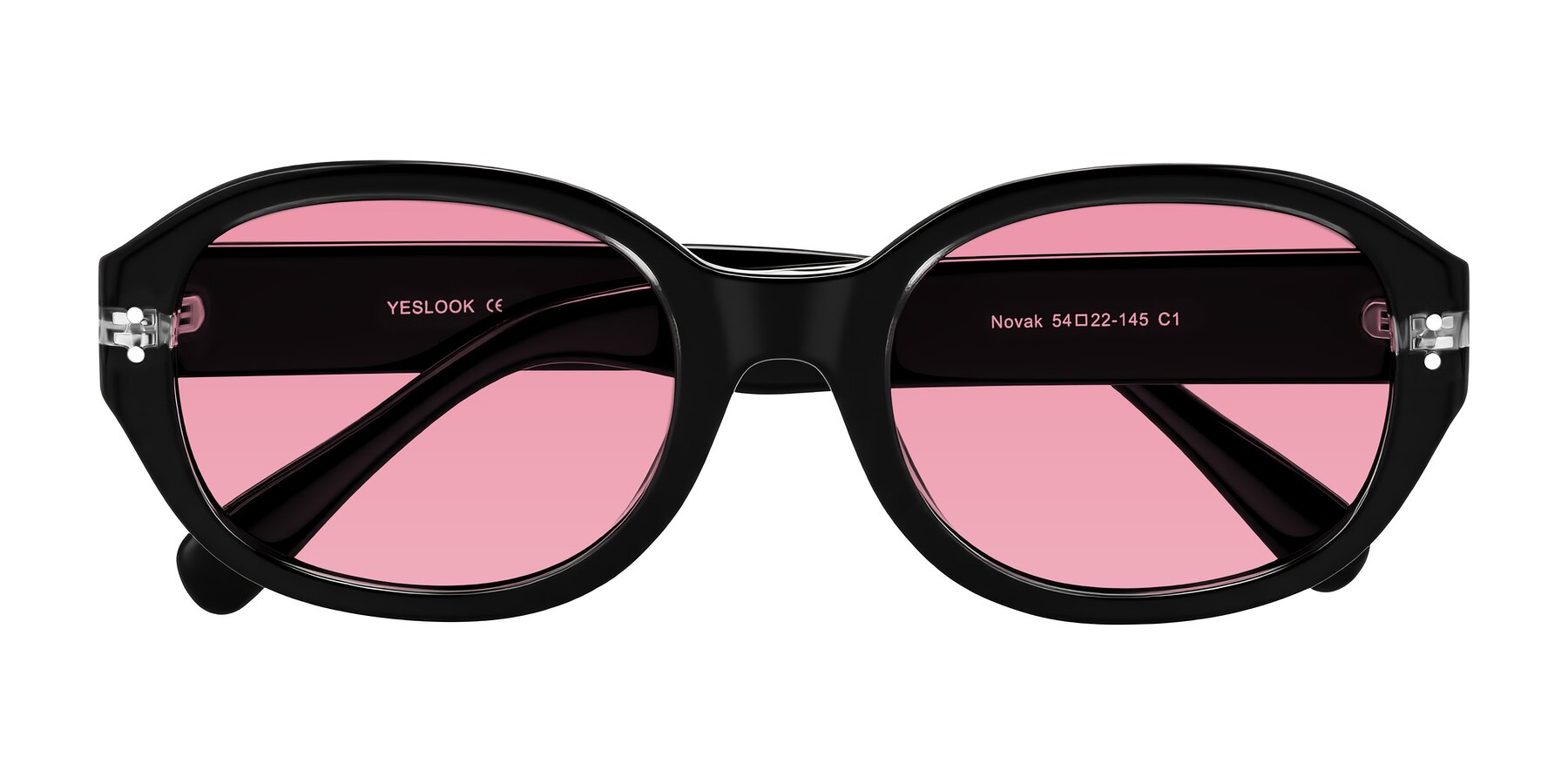 Folded Front of Novak in Black with Pink Tinted Lenses