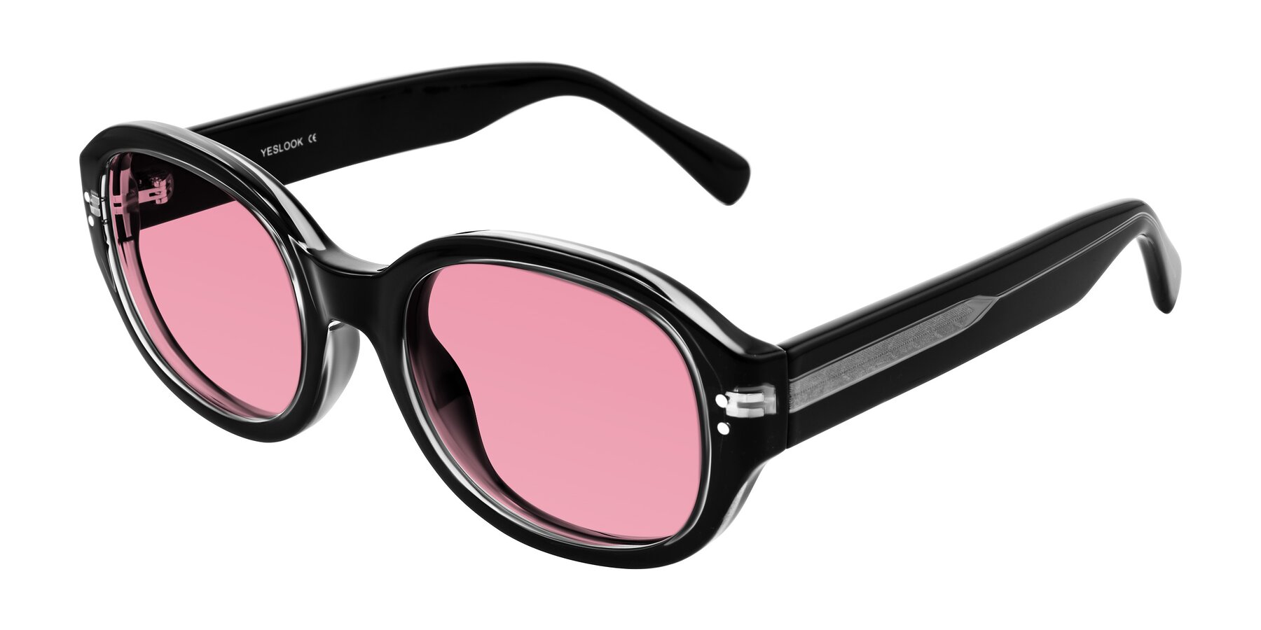 Angle of Novak in Black with Pink Tinted Lenses