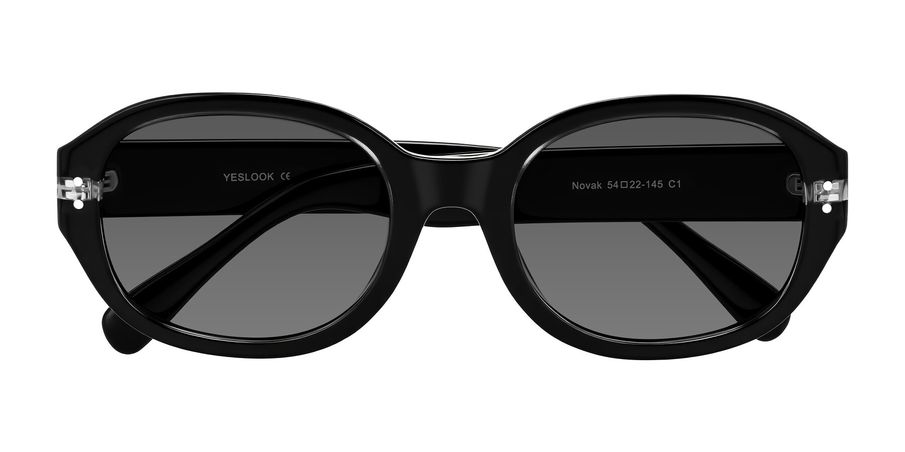 Folded Front of Novak in Black with Medium Gray Tinted Lenses