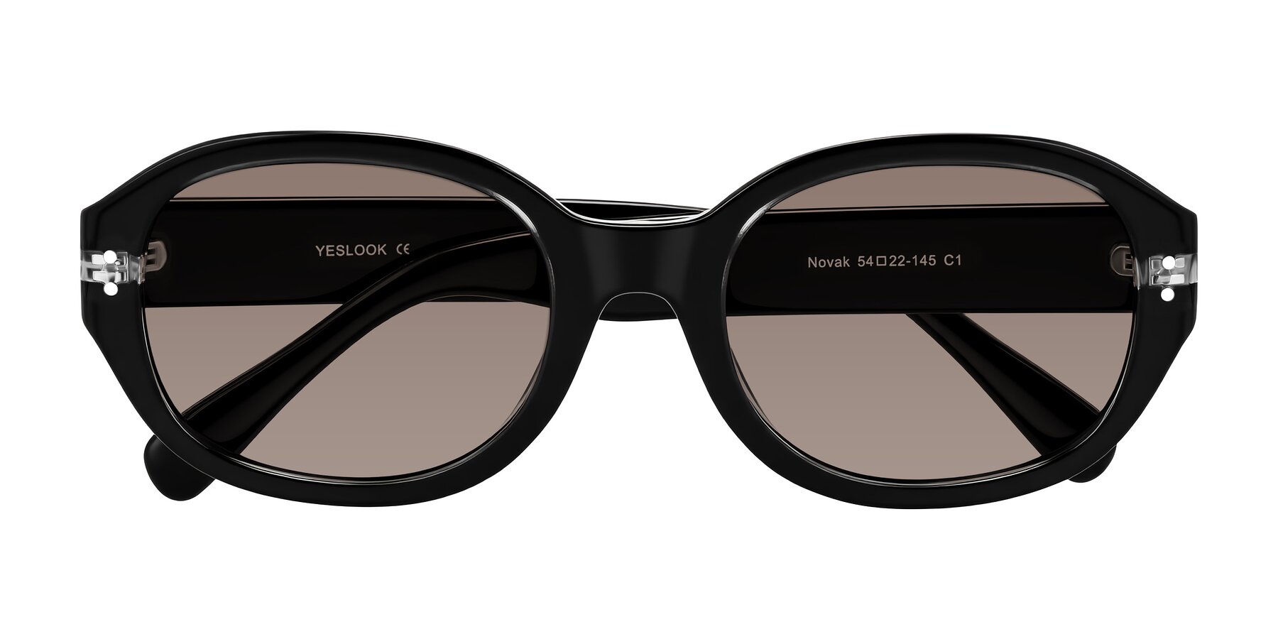 Folded Front of Novak in Black with Medium Brown Tinted Lenses