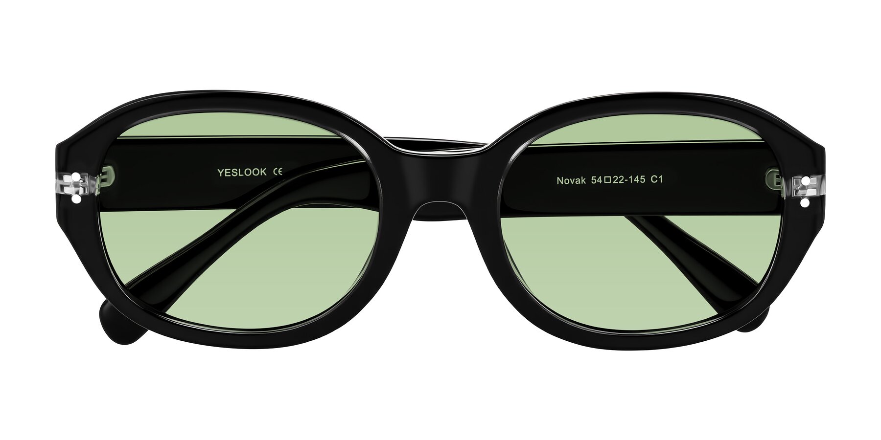 Folded Front of Novak in Black with Medium Green Tinted Lenses