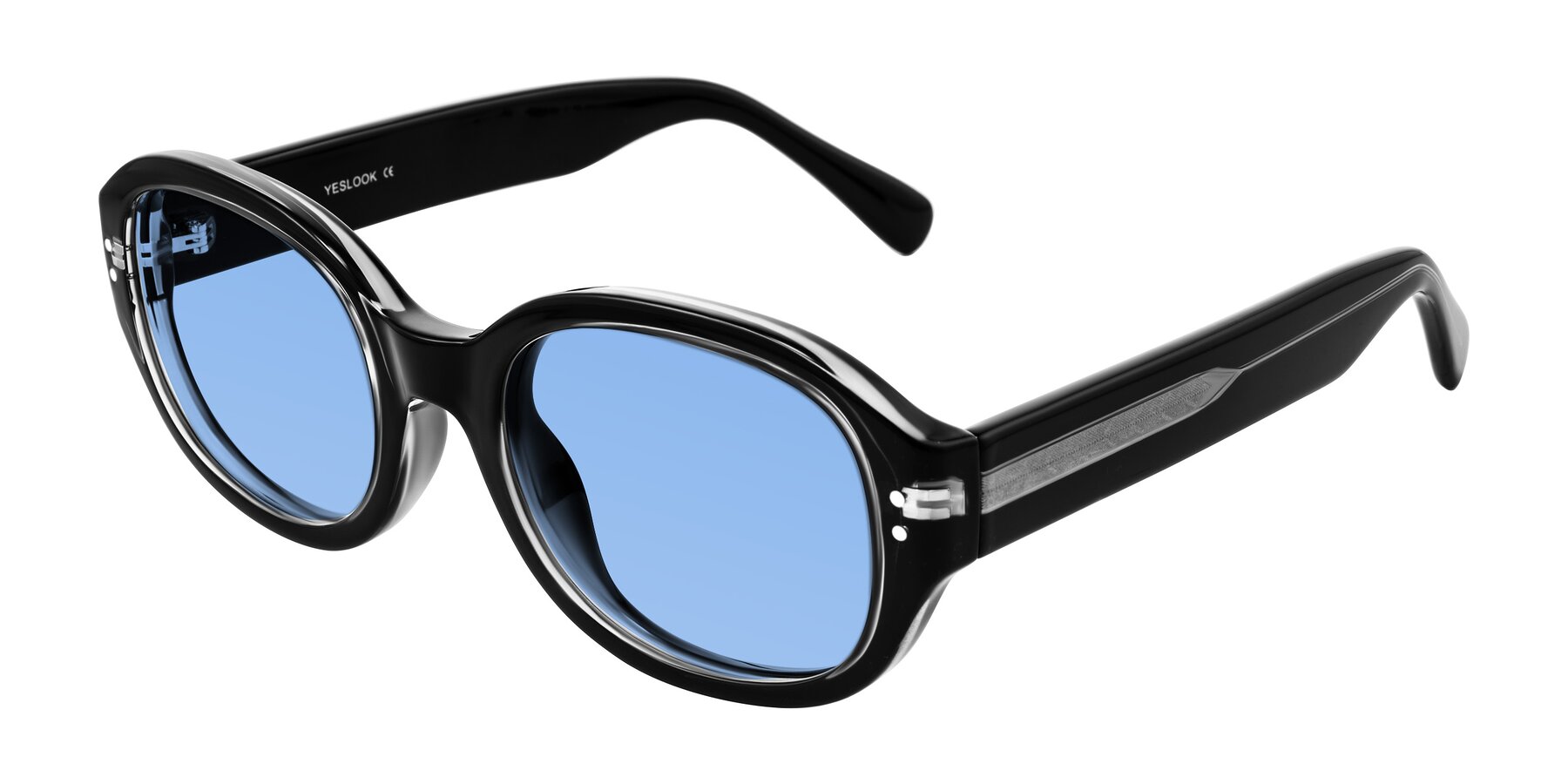 Angle of Novak in Black with Medium Blue Tinted Lenses