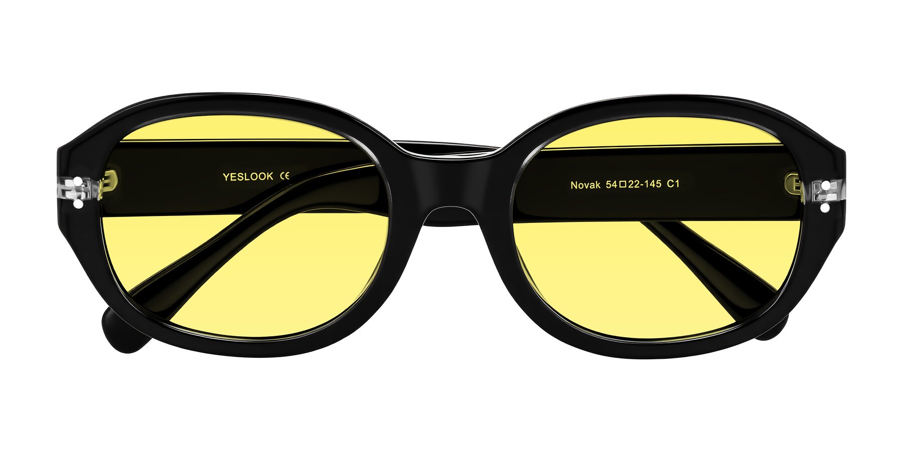 Folded Front of Novak in Black with Medium Yellow Tinted Lenses