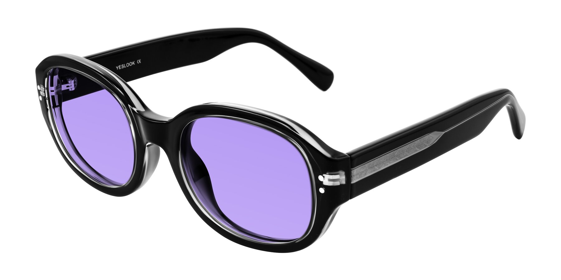 Angle of Novak in Black with Medium Purple Tinted Lenses