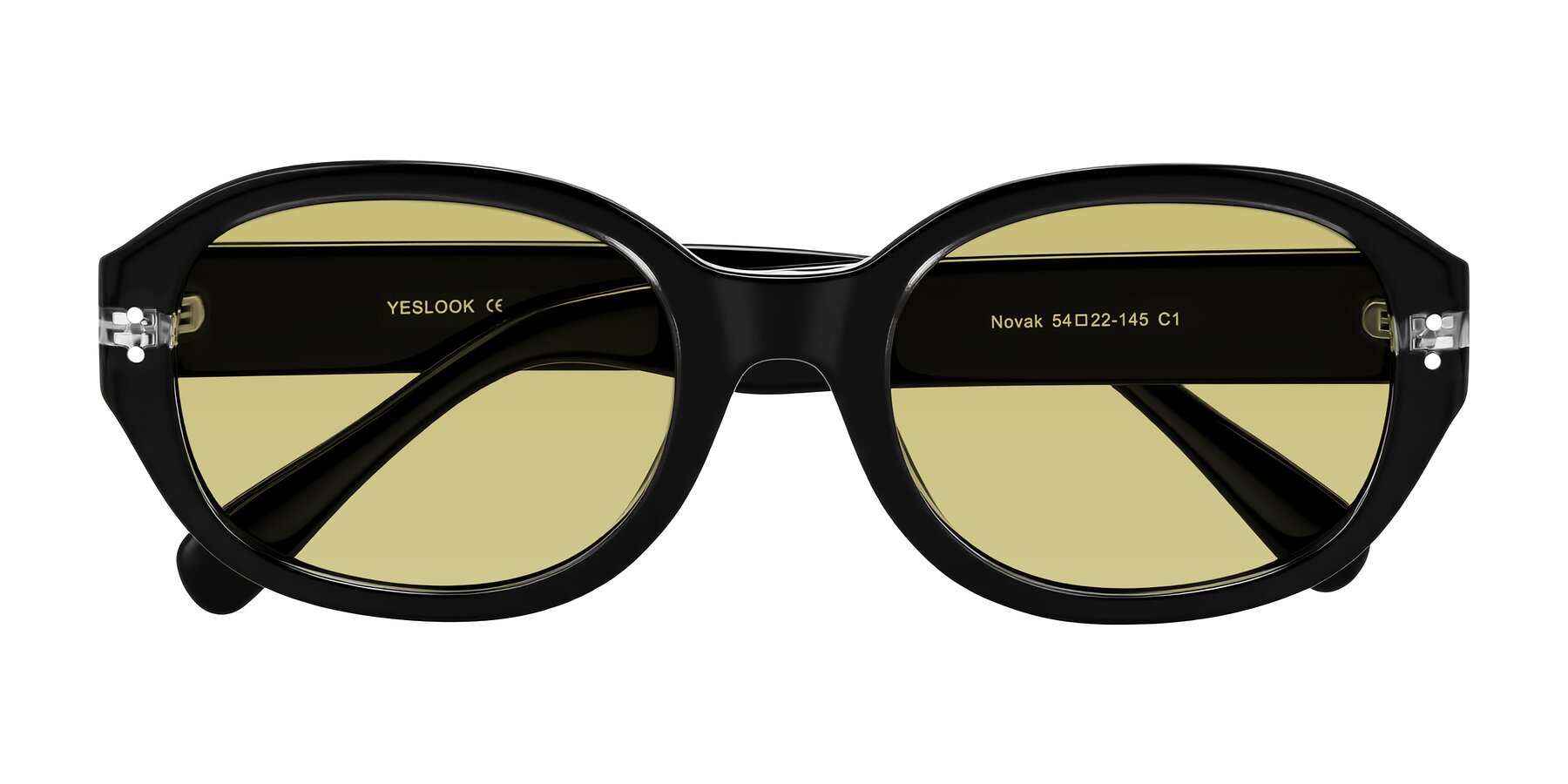 Folded Front of Novak in Black with Medium Champagne Tinted Lenses