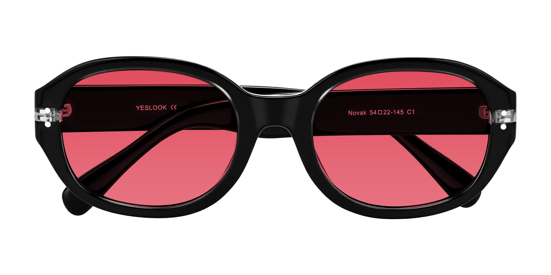 Folded Front of Novak in Black with Red Tinted Lenses