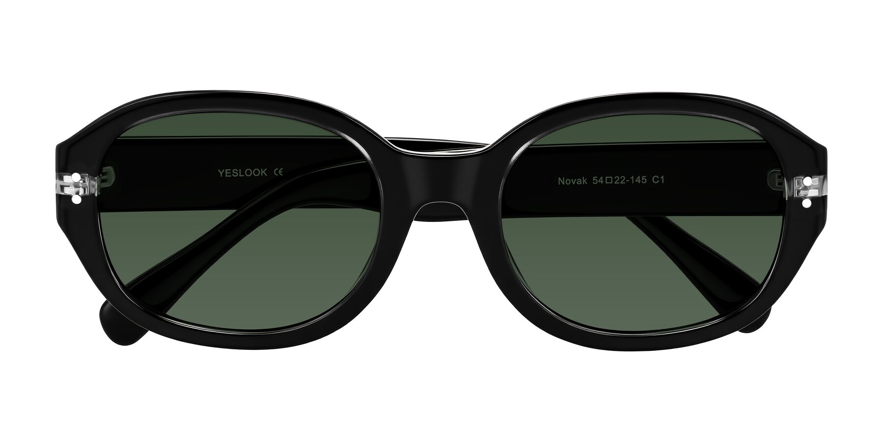 Folded Front of Novak in Black with Green Tinted Lenses