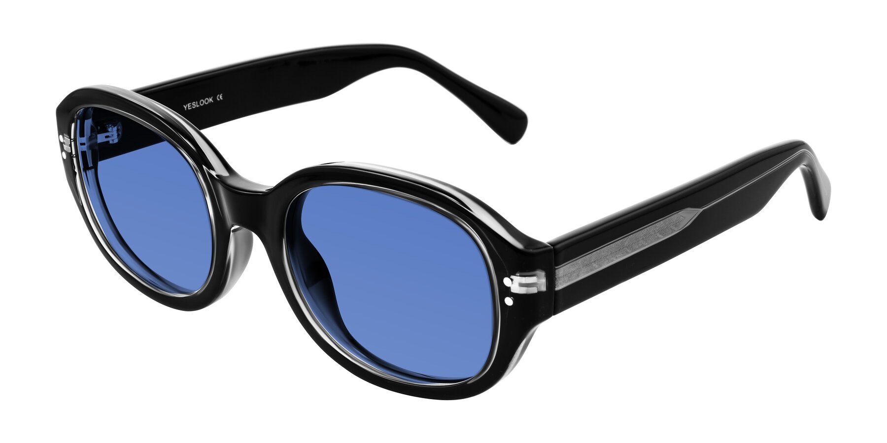 Angle of Novak in Black with Blue Tinted Lenses