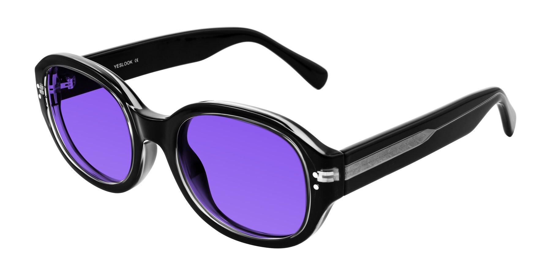 Angle of Novak in Black with Purple Tinted Lenses