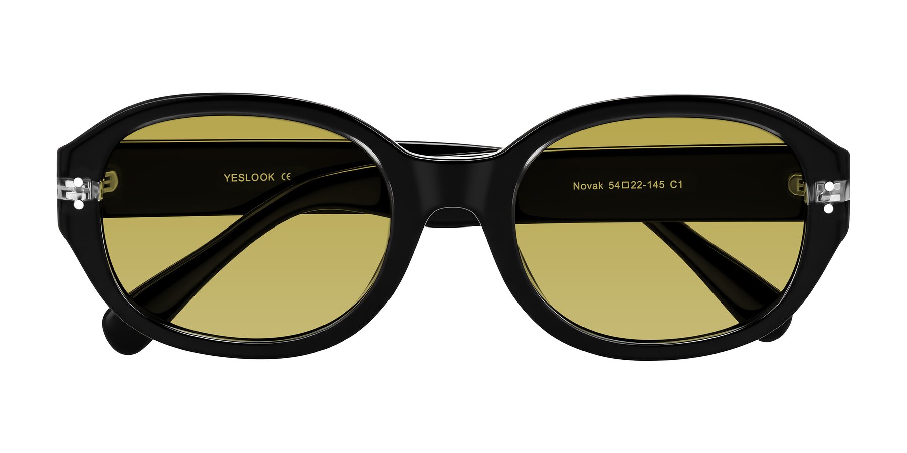 Folded Front of Novak in Black with Champagne Tinted Lenses