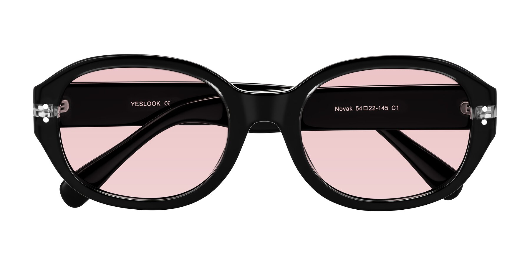 Folded Front of Novak in Black with Light Garnet Tinted Lenses