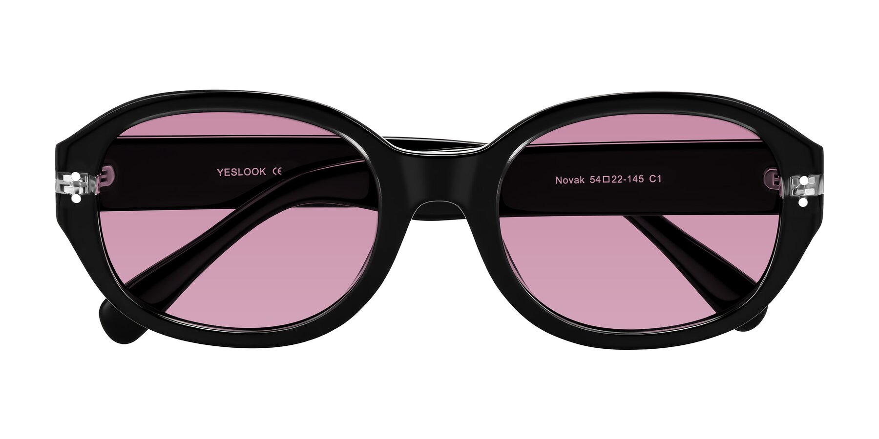 Folded Front of Novak in Black with Medium Wine Tinted Lenses