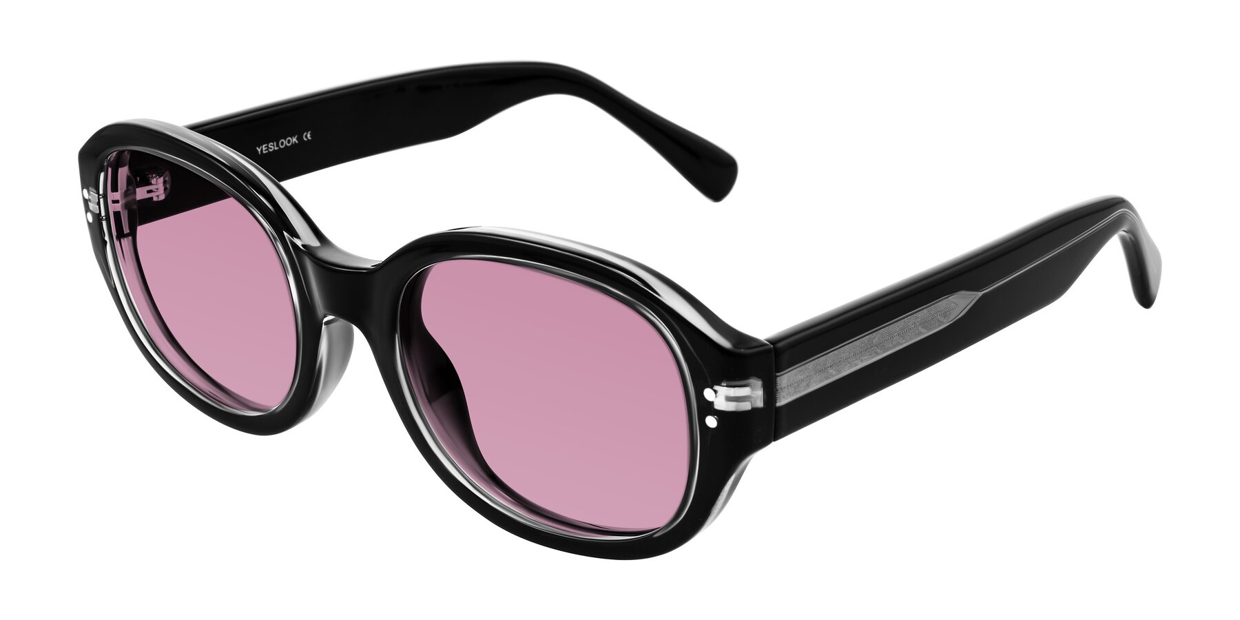 Angle of Novak in Black with Medium Wine Tinted Lenses
