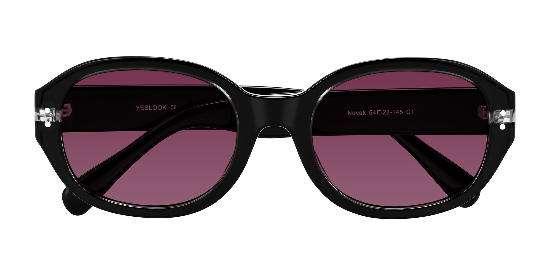 Folded Front of Novak in Black with Wine Tinted Lenses