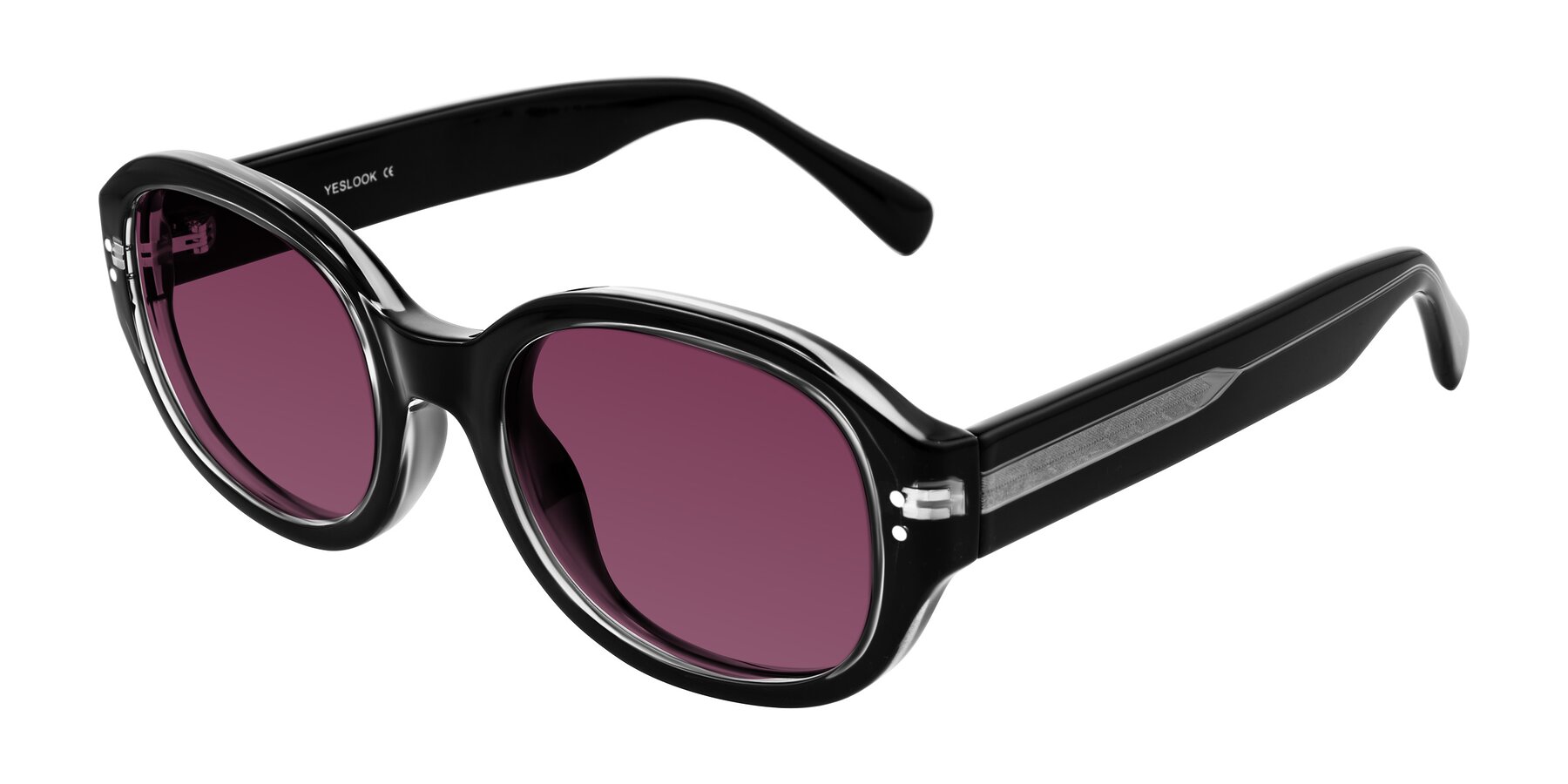 Angle of Novak in Black with Wine Tinted Lenses