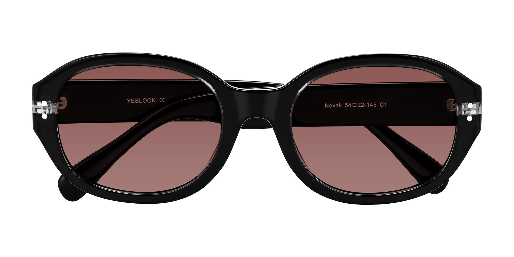 Folded Front of Novak in Black with Garnet Tinted Lenses