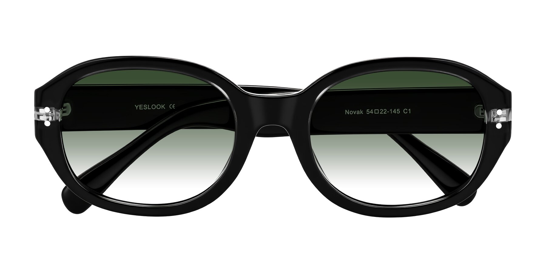 Folded Front of Novak in Black with Green Gradient Lenses