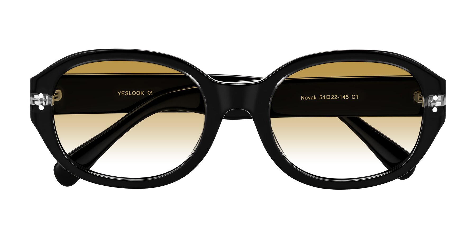 Folded Front of Novak in Black with Champagne Gradient Lenses
