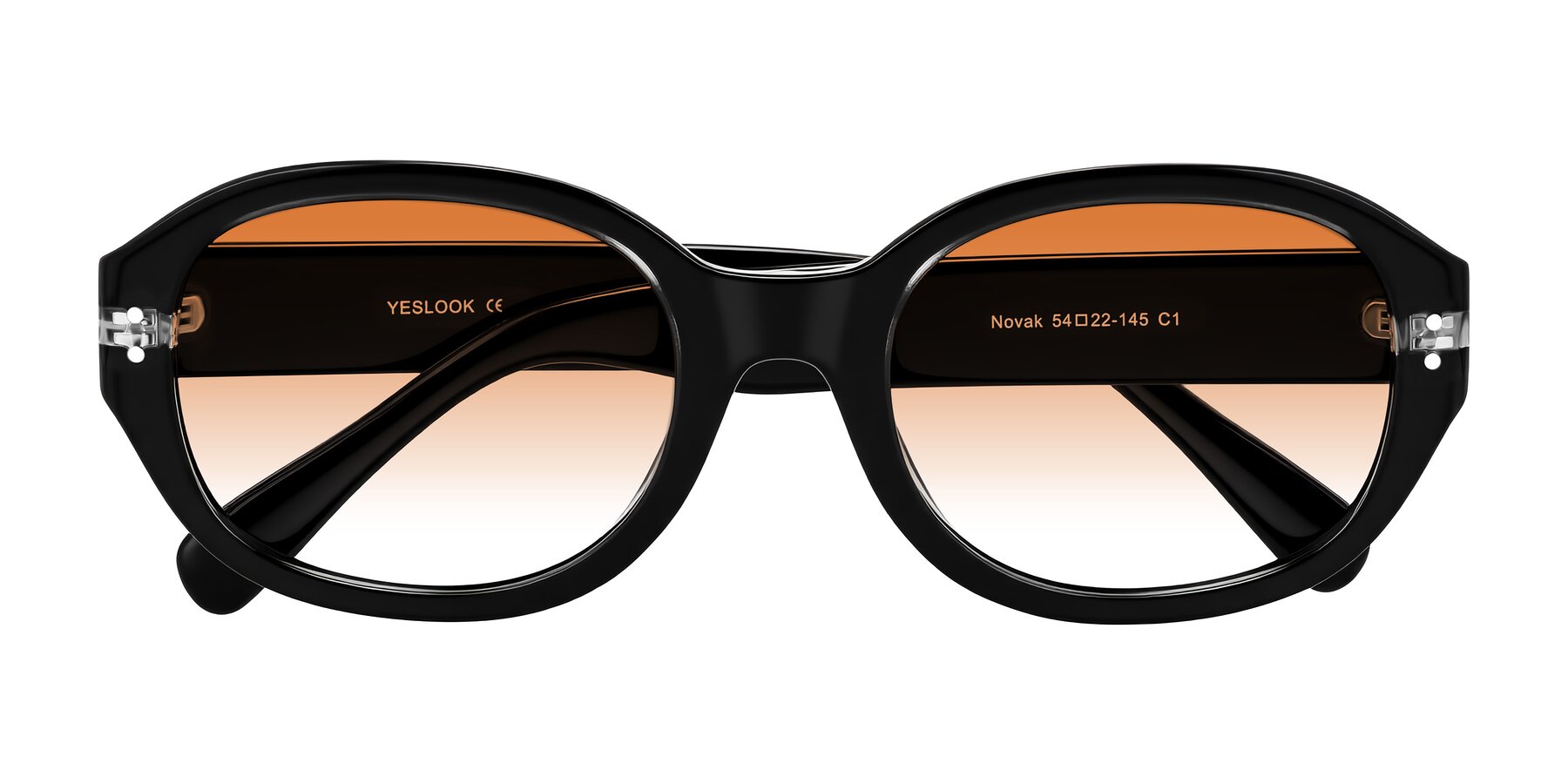 Folded Front of Novak in Black with Orange Gradient Lenses