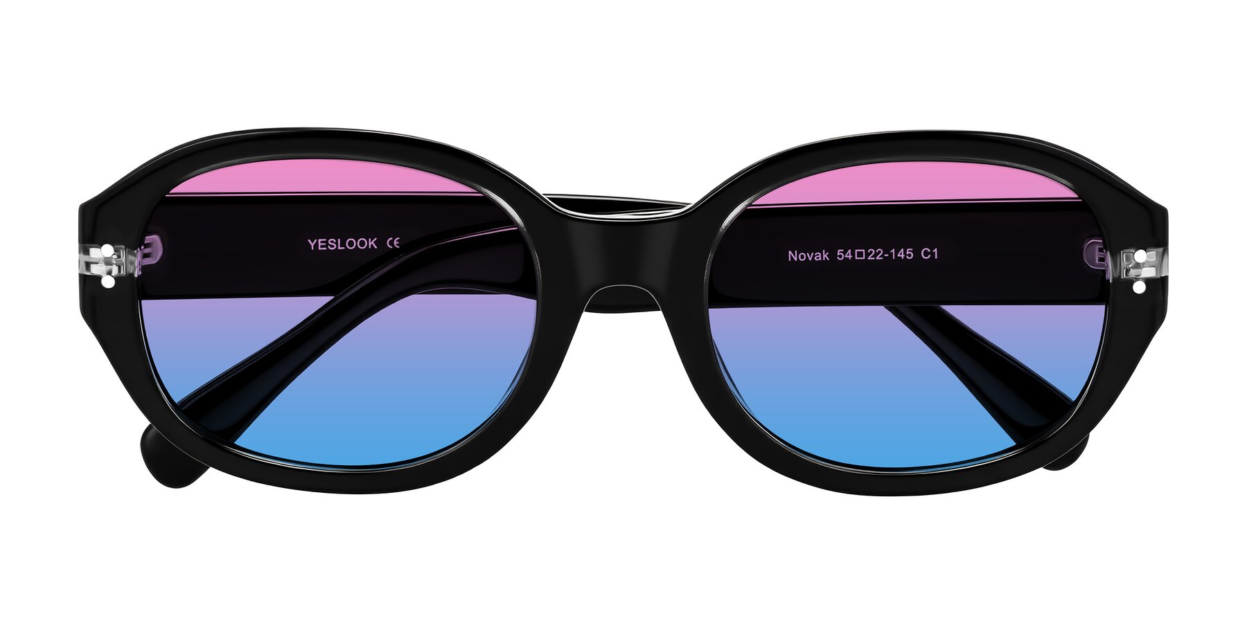 Folded Front of Novak in Black with Pink / Blue Gradient Lenses