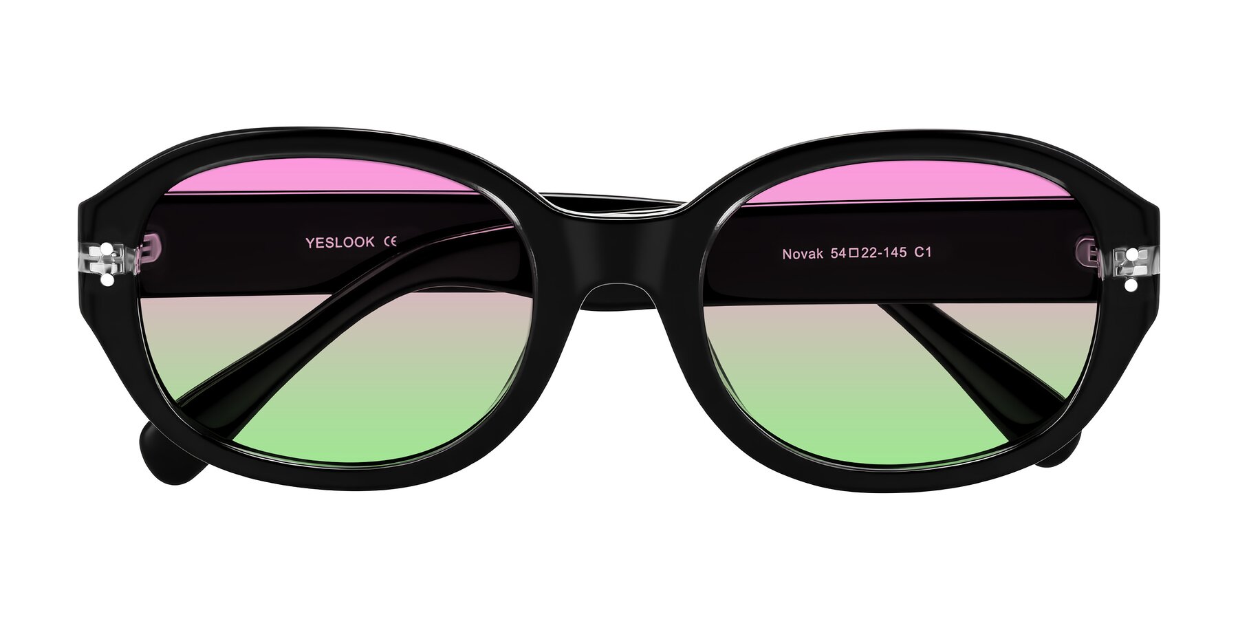 Folded Front of Novak in Black with Pink / Green Gradient Lenses