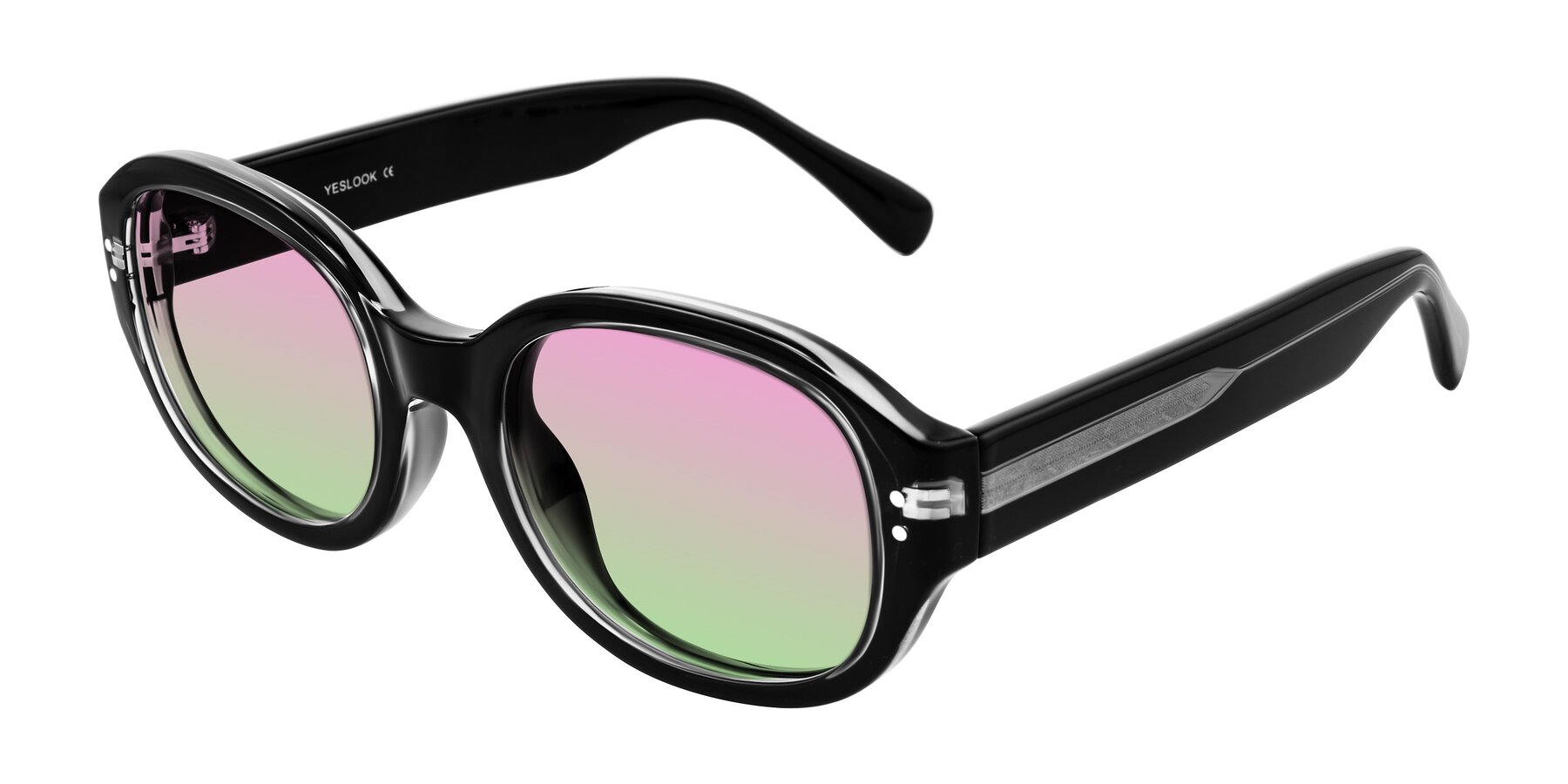 Angle of Novak in Black with Pink / Green Gradient Lenses