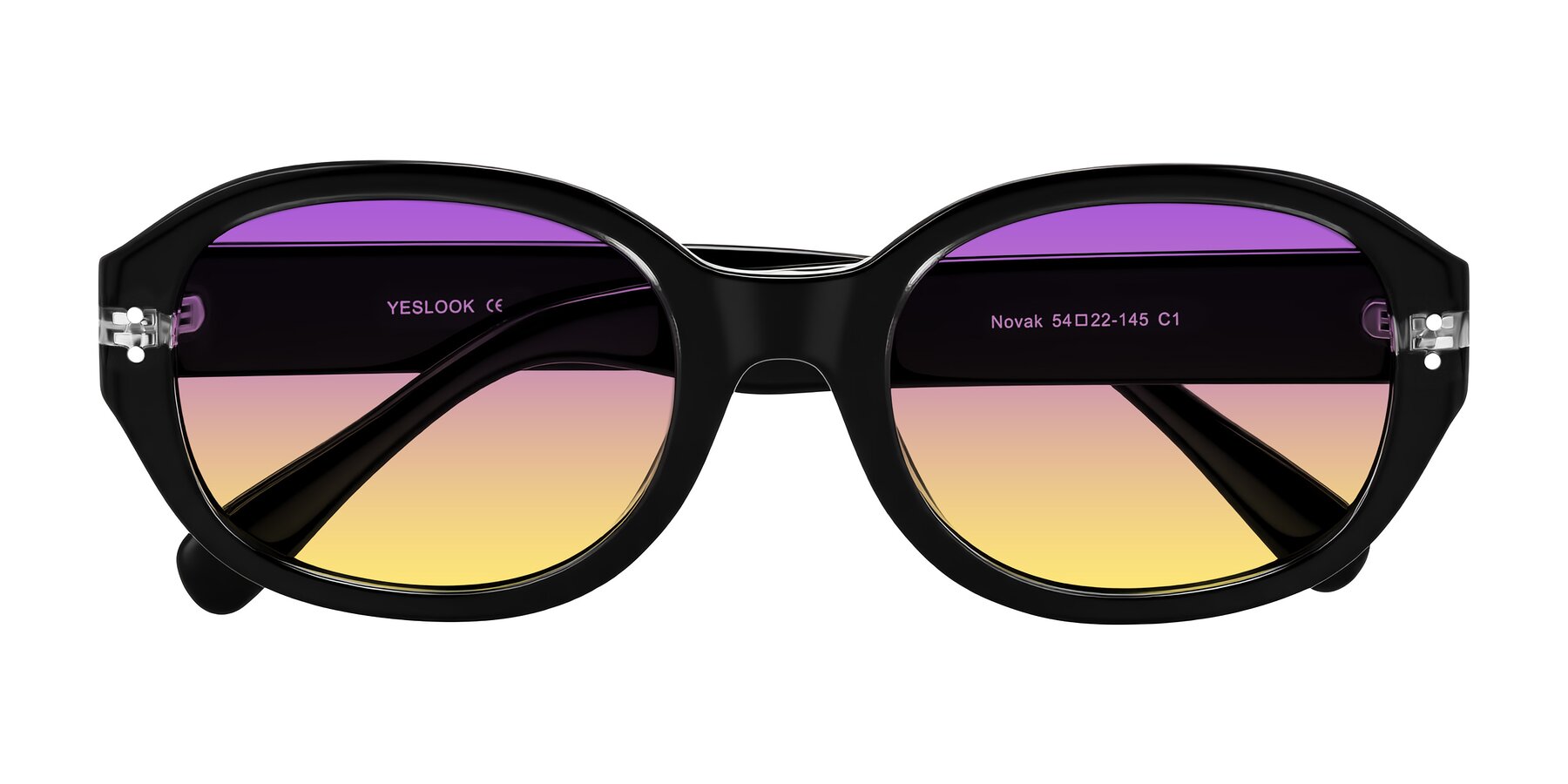Folded Front of Novak in Black with Purple / Yellow Gradient Lenses