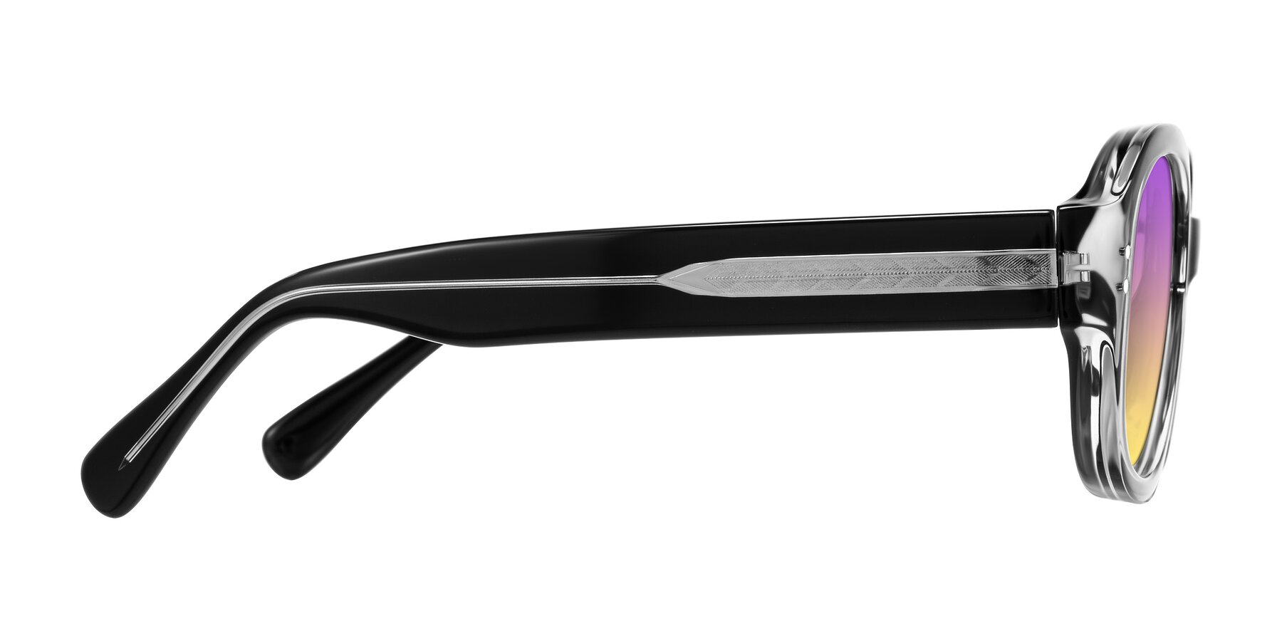 Side of Novak in Black with Purple / Yellow Gradient Lenses