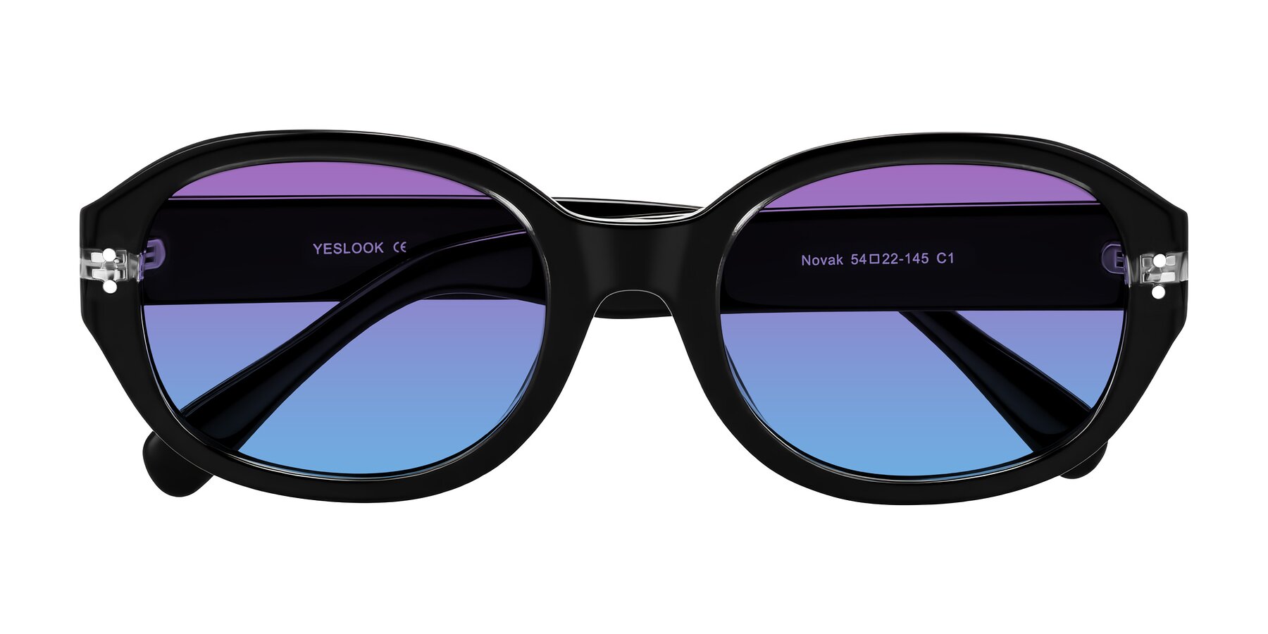 Folded Front of Novak in Black with Purple / Blue Gradient Lenses