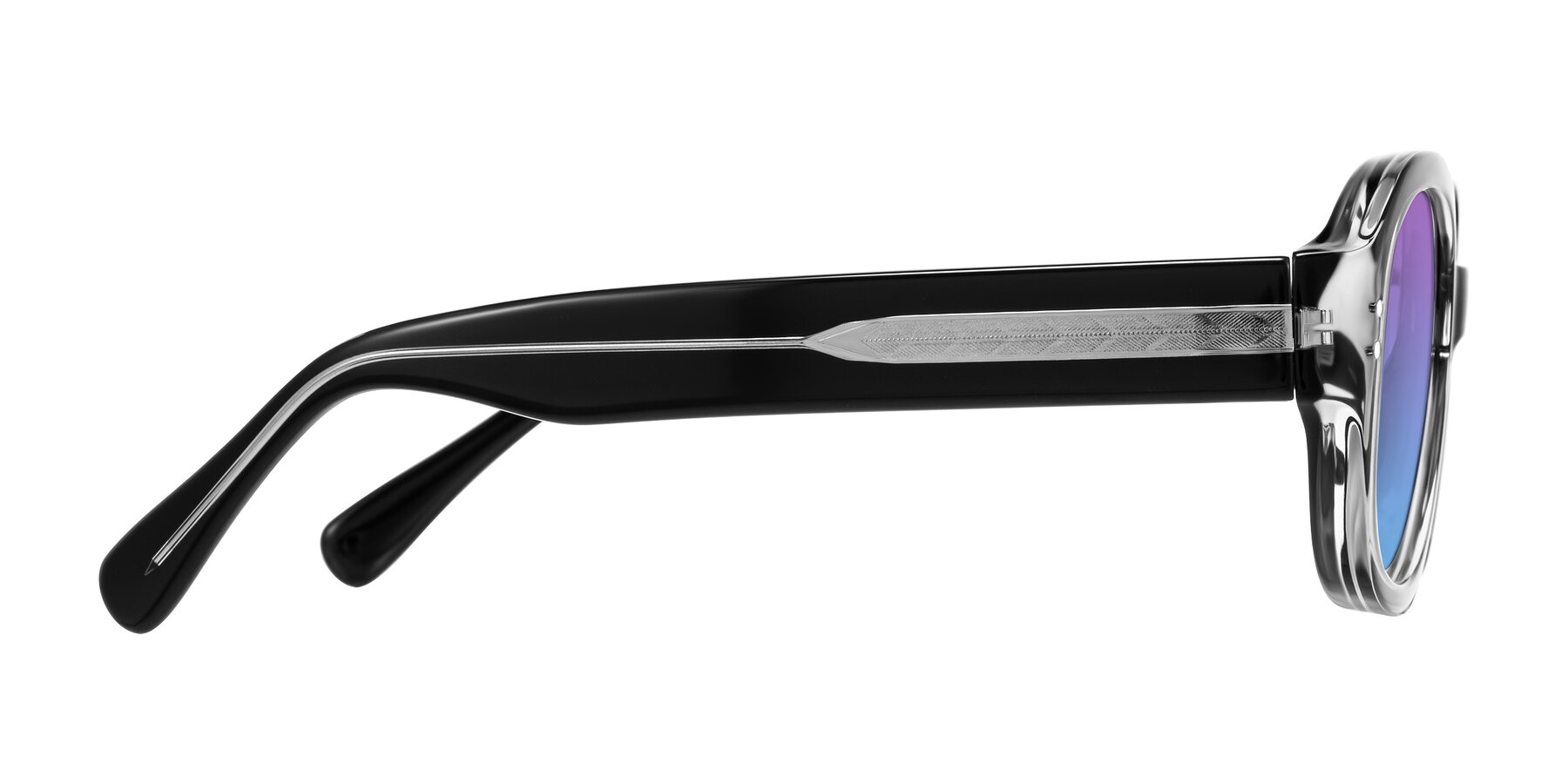 Side of Novak in Black with Purple / Blue Gradient Lenses