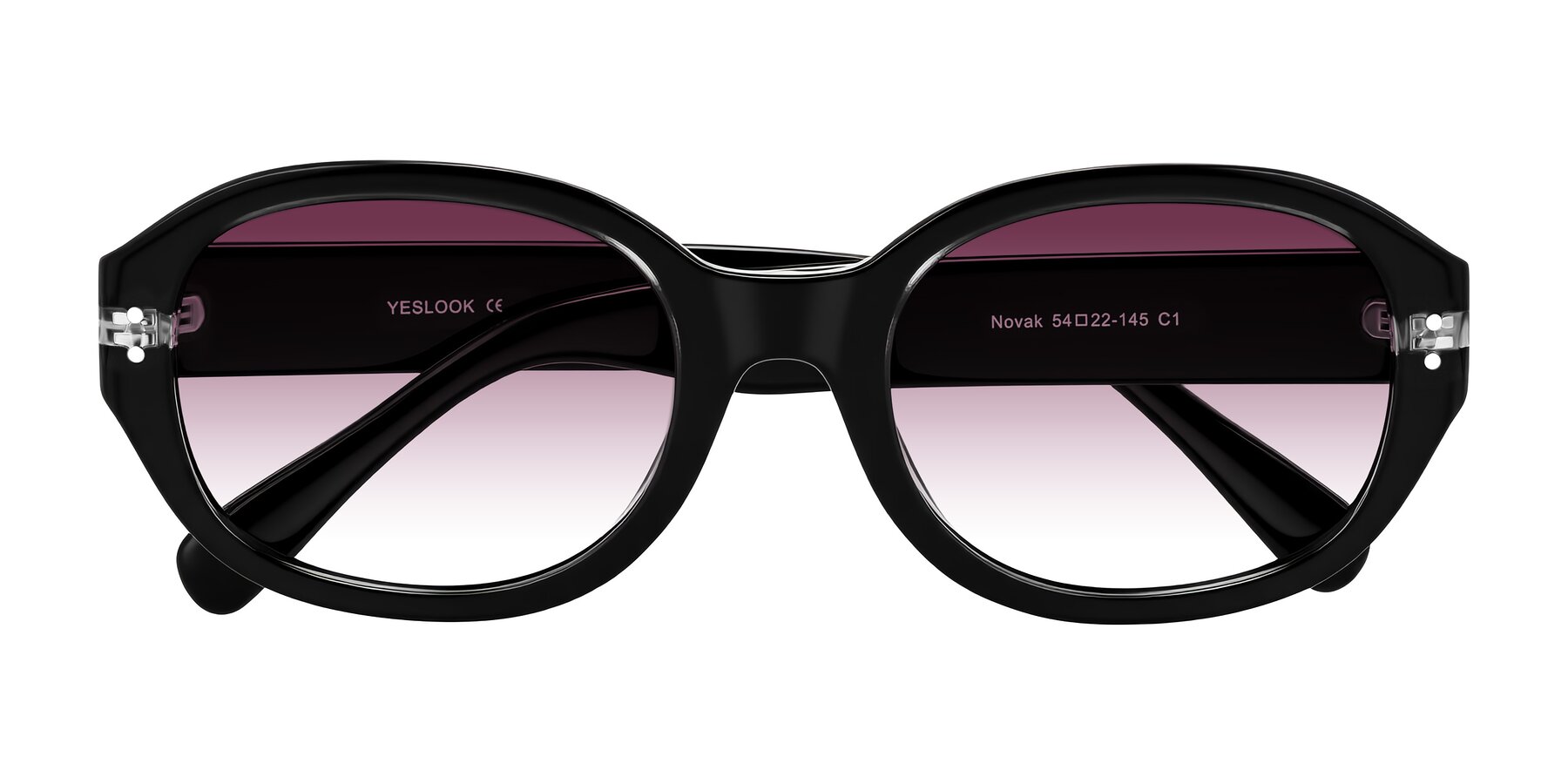 Folded Front of Novak in Black with Wine Gradient Lenses