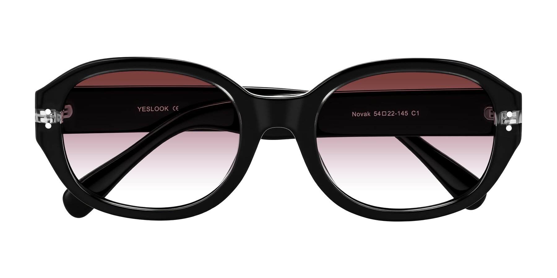 Folded Front of Novak in Black with Garnet Gradient Lenses