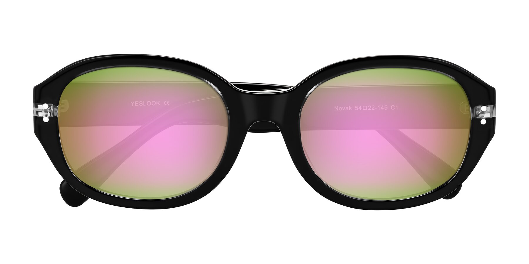 Folded Front of Novak in Black with Pink Mirrored Lenses