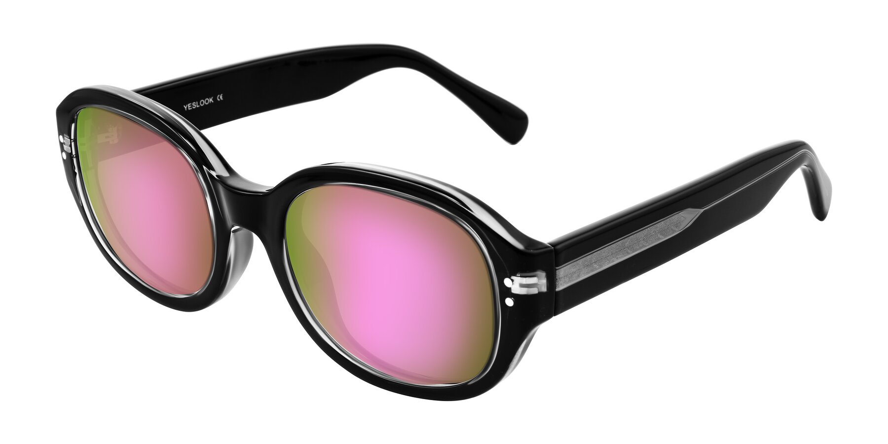 Angle of Novak in Black with Pink Mirrored Lenses