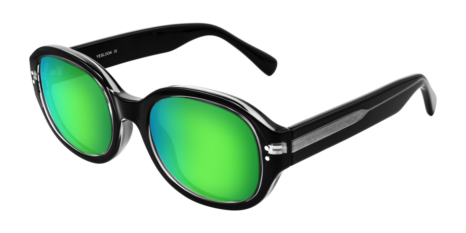 Angle of Novak in Black with Green Mirrored Lenses
