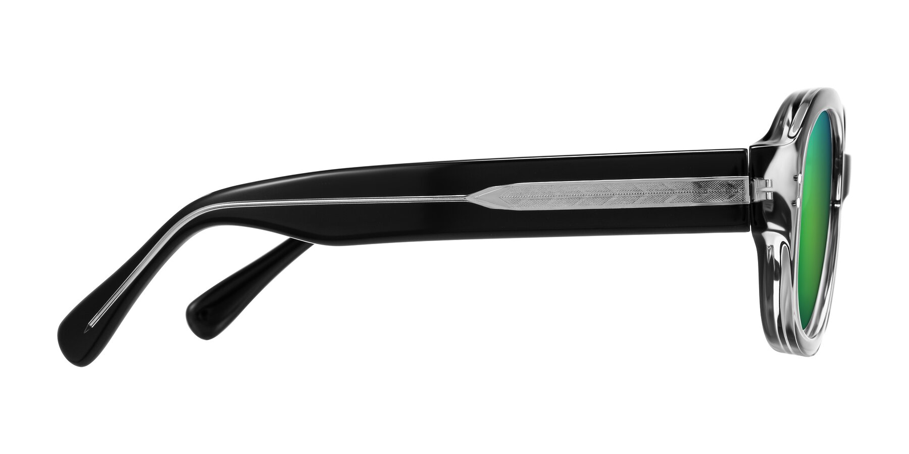Side of Novak in Black with Green Mirrored Lenses